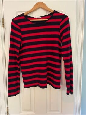 Elodie Red and Navy Striped Long-Sleeved top
